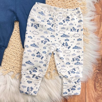 Kit 3 calças - Quadriculado, Marinho, Aviãozinho Azul Jeans